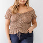 Women's Plus Floral Chiffon Ruched Smocked Off-the-shoulder Top
