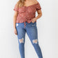 Women's Plus Floral Chiffon Ruched Smocked Off-the-shoulder Top