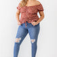 Women's Plus Floral Chiffon Ruched Smocked Off-the-shoulder Top