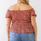 Women's Plus Floral Chiffon Ruched Smocked Off-the-shoulder Top