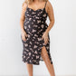Women's Plus Floral Ribbed Ruched Sleeveless Midi Dress