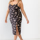 Women's Plus Floral Ribbed Ruched Sleeveless Midi Dress