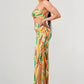 Women's Luxe Geo Print Satin Bra Top and Palazzo Jumpsuit