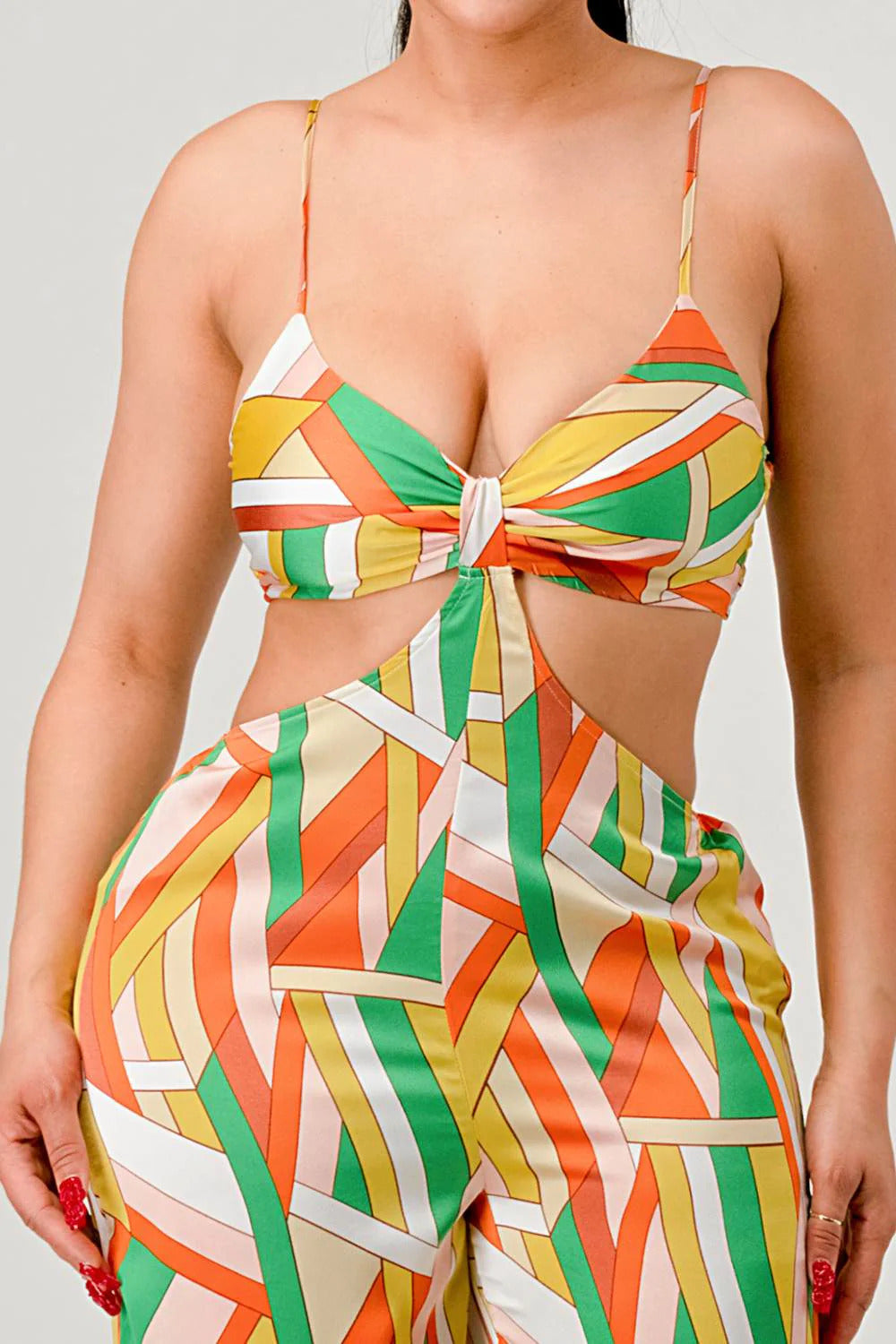 Women's Luxe Geo Print Satin Bra Top and Palazzo Jumpsuit