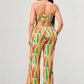 Women's Luxe Geo Print Satin Bra Top and Palazzo Jumpsuit