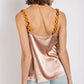 Women's Cow Neck Satin Camisole with Chain Strap