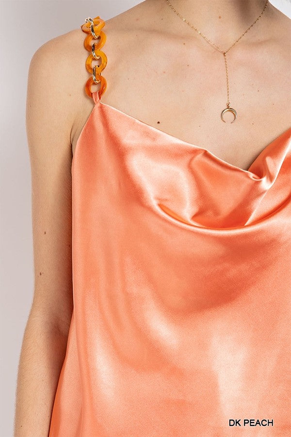 Women's Cow Neck Satin Camisole with Chain Strap
