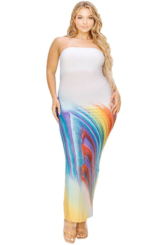 Women's Plus Sleeveless Color Gradient Tube Top Maxi Dress