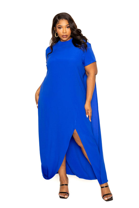 Women's Mock Neck Back Cape Dress