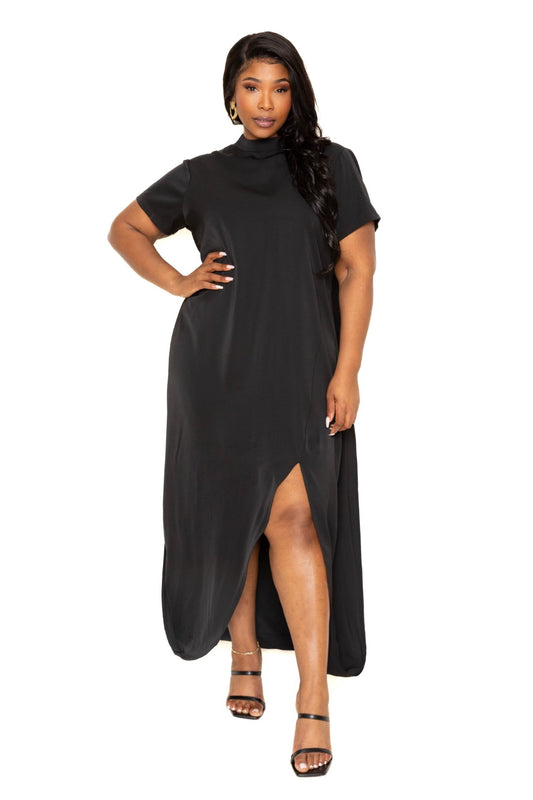 Women's Mock Neck Back Cape Dress