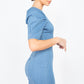 Women's Puff Sleeve Seamed Denim Jean Dress