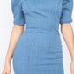 Women's Puff Sleeve Seamed Denim Jean Dress