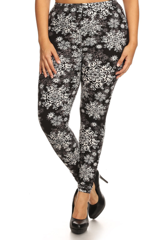 Women's Plus Size Abstract Print, Full Length Leggings In A Slim Fitting Style With A Banded High Waist