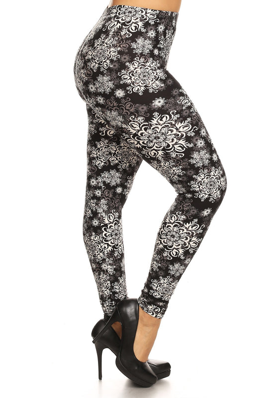 Women's Plus Size Abstract Print, Full Length Leggings In A Slim Fitting Style With A Banded High Waist