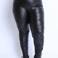 Women's Vegan Leather Plus Ruched Leggings Slit Hem (1X & 3X Only)