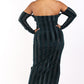 Women's Striped Velvet Plus Off Shoulder Dress