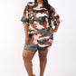 Women's Camoflauge Printed Crop Top And Biker Short Set
