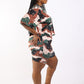 Women's Camoflauge Printed Crop Top And Biker Short Set