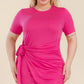 Women's Plus Size Solid Wrap Front Tie Side Short Sleeve Mini Dress