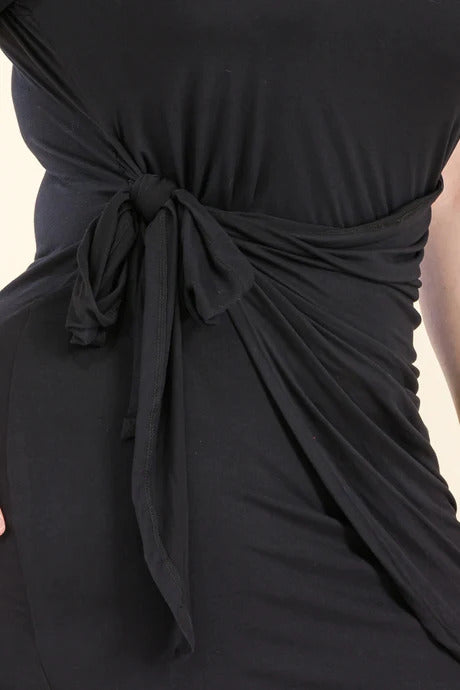 Women's Plus Size Solid Wrap Front Tie Side Short Sleeve Mini Dress (1X & 3X Only)
