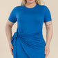 Women's Plus Size Solid Wrap Front Tie Side Short Sleeve Mini Dress