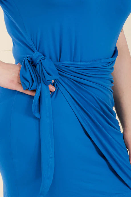 Women's Plus Size Solid Wrap Front Tie Side Short Sleeve Mini Dress