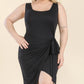 Women's Plus Size Solid Wrap Front Tie Side Midi Dress
