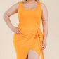 Women's Plus Size Solid Wrap Front Tie Side Midi Dress