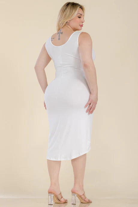 Women's Plus Size Split Neck Bodycon Midi Dress
