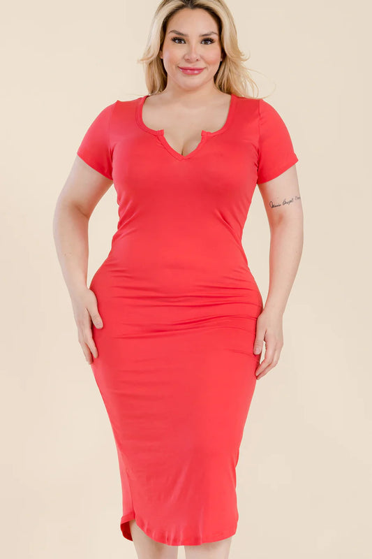 Women's Plus Size Split Neck Bodycon Midi Dress