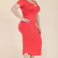 Women's Plus Size Split Neck Bodycon Midi Dress