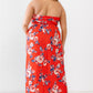 Women's Plus Red Rose Print Ruched Strapless Midi Dress