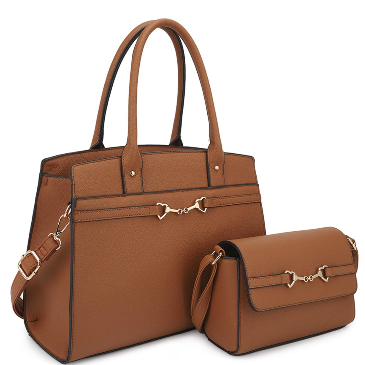 Women's 2 in 1 Matching Design Handle Satchel With Crossbody Bag