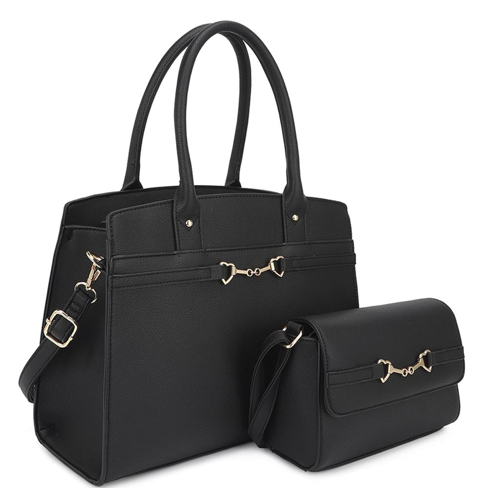 Women's 2 in 1 Matching Design Handle Satchel With Crossbody Bag