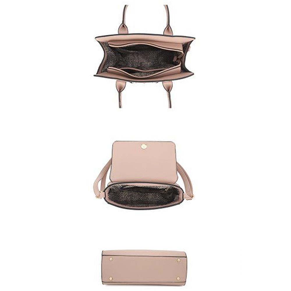 Women's 2 in 1 Matching Design Handle Satchel With Crossbody Bag