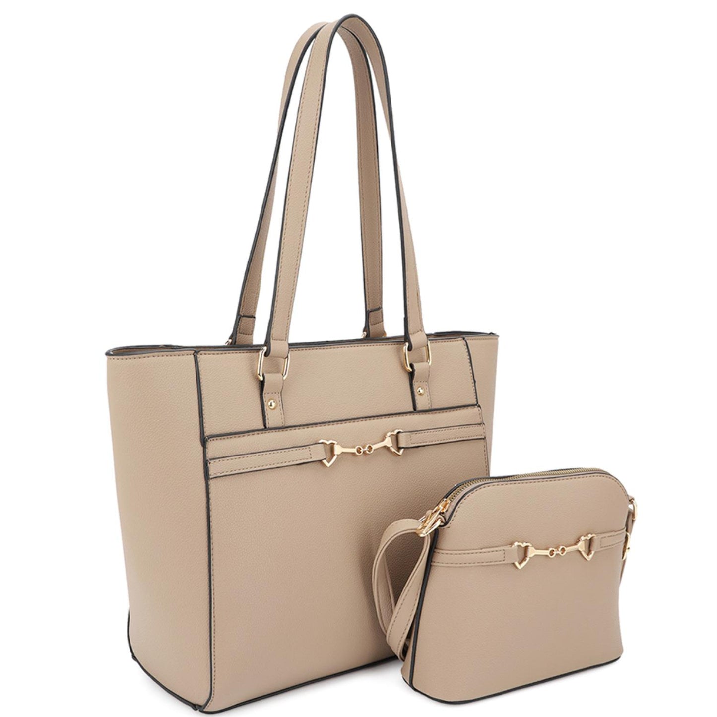 Women's 2 in 1 Smooth Matching Shoulder Tote Bag With Crossbody Set