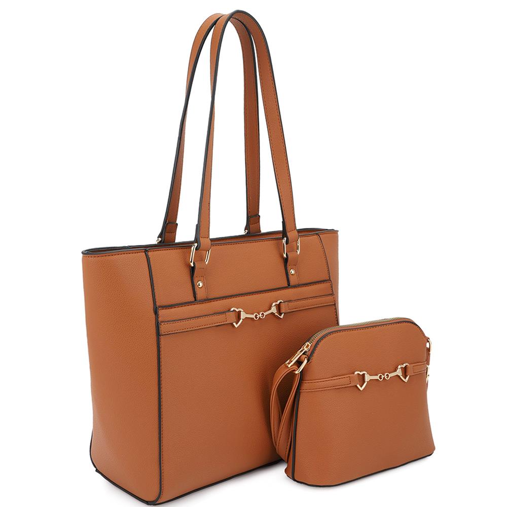 Women's 2 in 1 Smooth Matching Shoulder Tote Bag With Crossbody Set