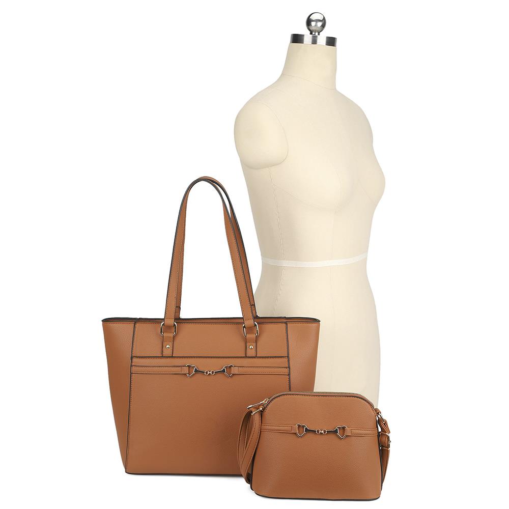 Women's 2 in 1 Smooth Matching Shoulder Tote Bag With Crossbody Set