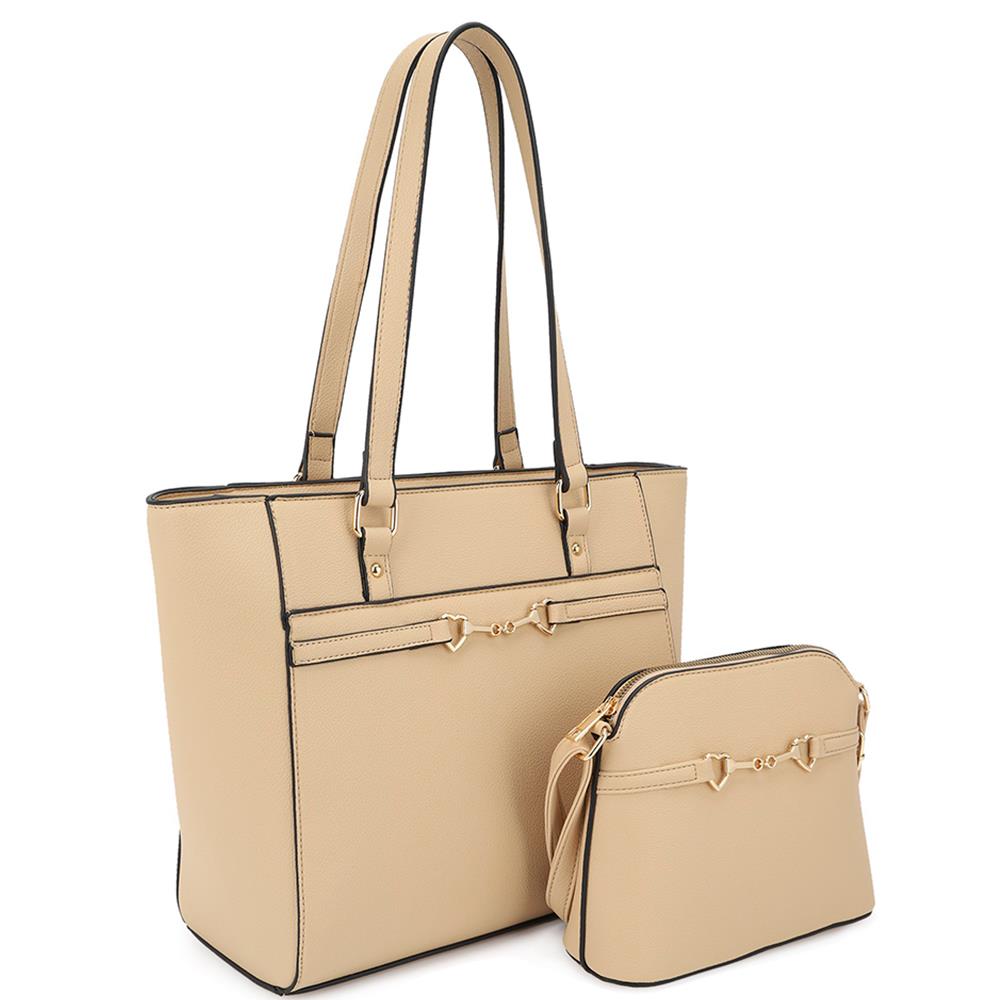 Women's 2 in 1 Smooth Matching Shoulder Tote Bag With Crossbody Set