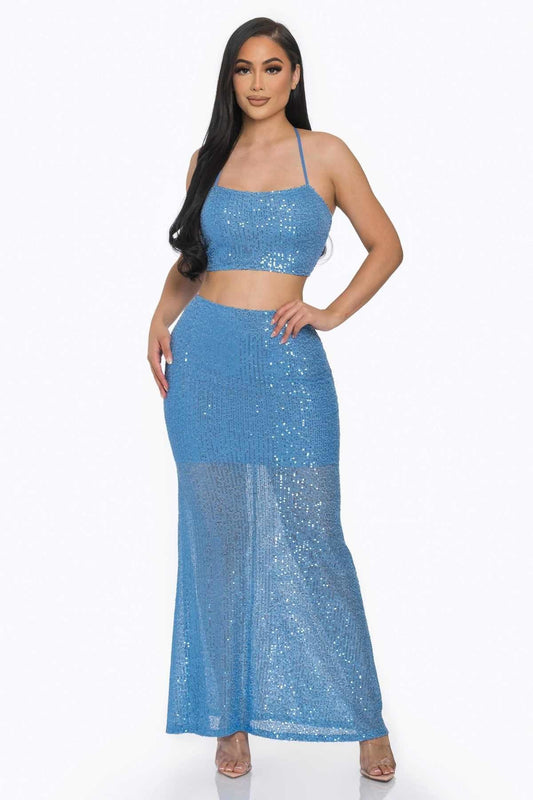 Women's Sexy Back Sequin Maxi Dress