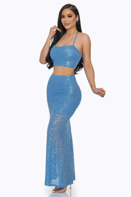 Women's Sexy Back Sequin Maxi Dress