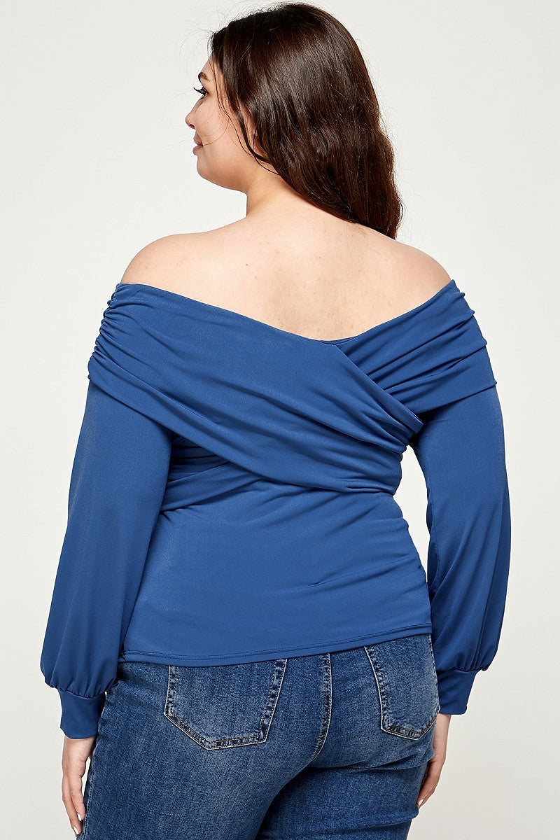 Women's Plus Sexy Off Shoulder Solid Wrap Top