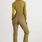 Women's Green Cut-out Tie Knit Long Sleeve Bodysuit