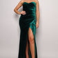 Women's Strapless Sweetheart Maxi Green Velvet Dress