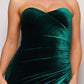 Women's Strapless Sweetheart Maxi Green Velvet Dress
