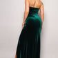 Women's Strapless Sweetheart Maxi Green Velvet Dress