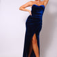 Women's Strapless Sweetheart Maxi Blue Velvet Dress