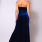 Women's Strapless Sweetheart Maxi Blue Velvet Dress
