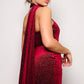 Women's Scarf Top Glitter Velvet Jumpsuit