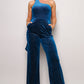 Women's Scarf Top Glitter Blue Velvet Jumpsuit